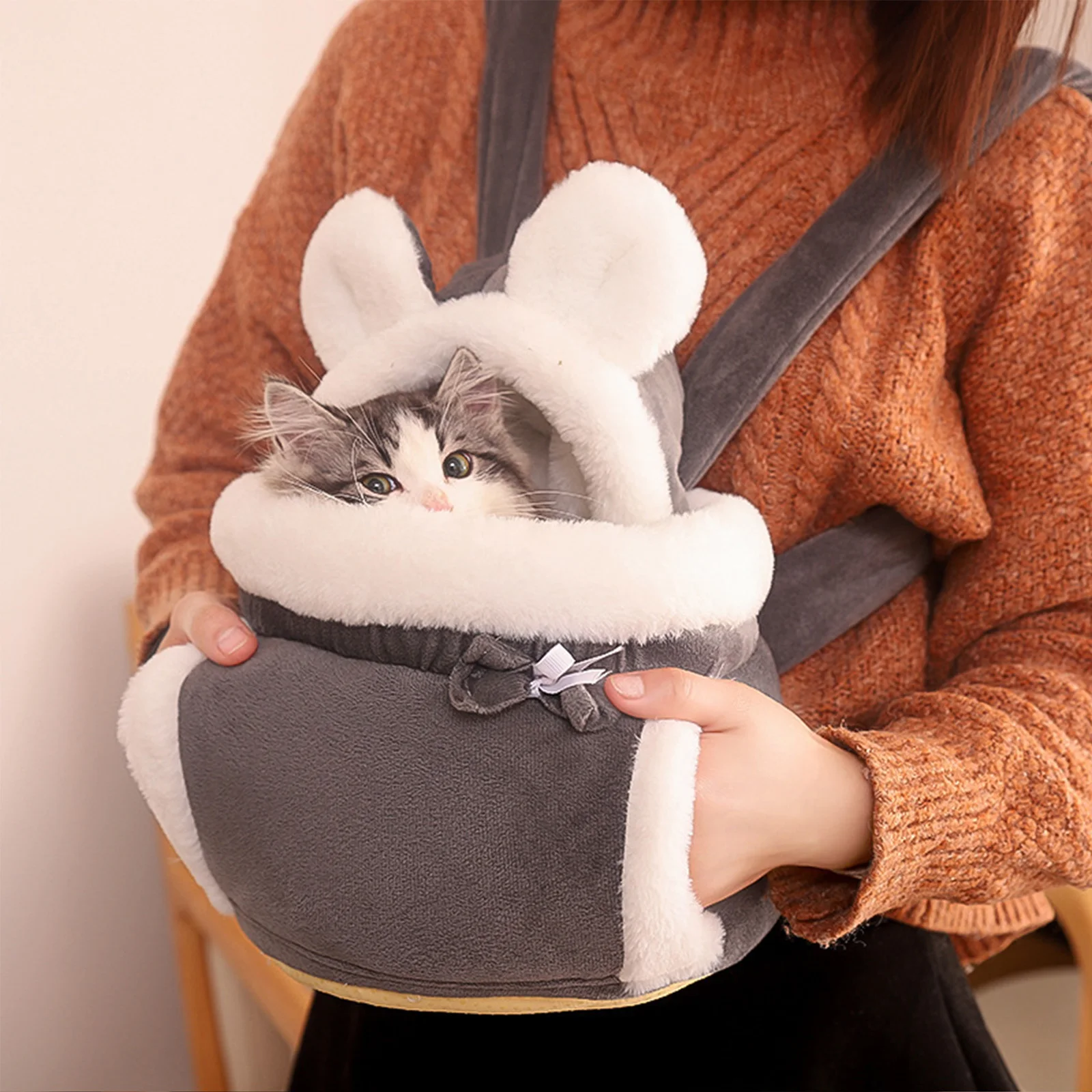 

Pet Carrier Bag Cat Dogs Plush Backpack Outdoor Travel Walking Winter Warm Nest Kitten Puppy Hanging Chest Portable Chest Bags