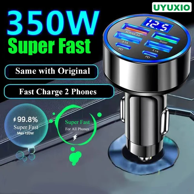 Ładowarka samochodowa UYUXIO 6 w 1 USB C z wyświetlaczem napięcia Dual PD Super Fast do iPhone 15 Pro max OPPO Samsung Huawei