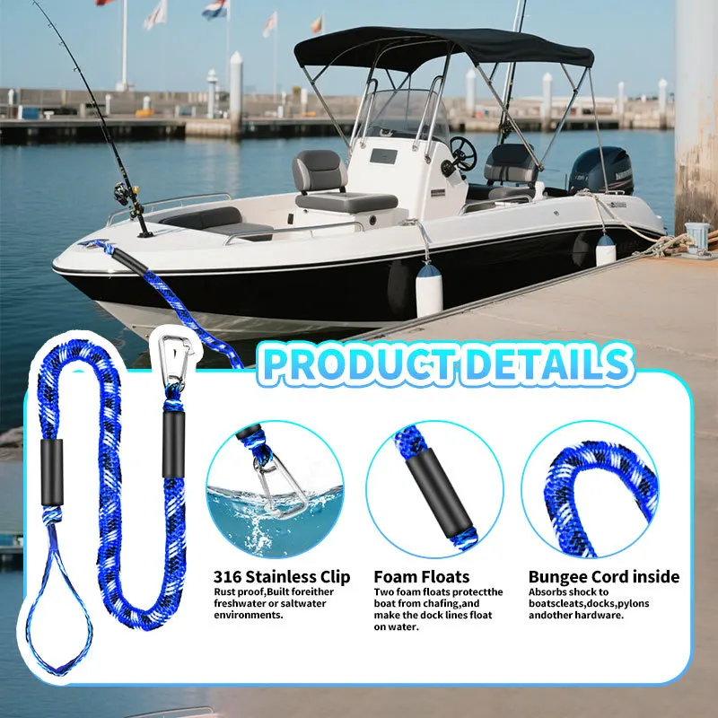 Kayak Boat Bungee Dock Lines Cords Docking Rope for Watercraft SeaDoo Jet Ski Pontoon Canoe Power Boat Mooring Rope