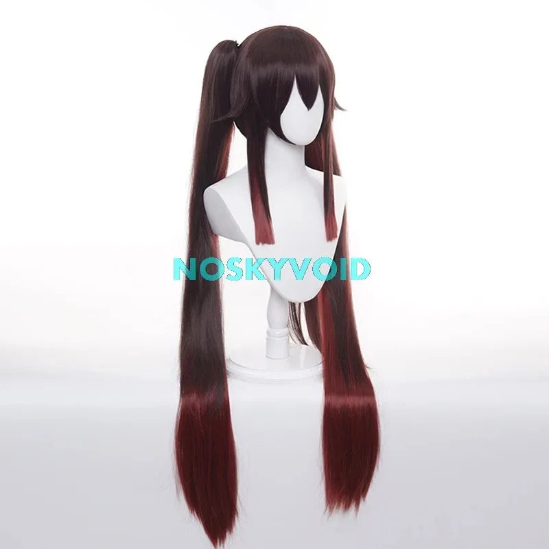 Genshin Impact Hu Tao Cosplay Wigs Cosplayer Headgear Halloween Role Playing Double Ponytail Long Hair