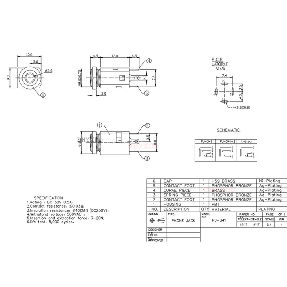 2-10Pcs 3.5mm 3/4/5 Pin Vertical Socket Female Socket Jack with Screw 3.5 Audio Headphone Connector PJ-341 Earphone Hole