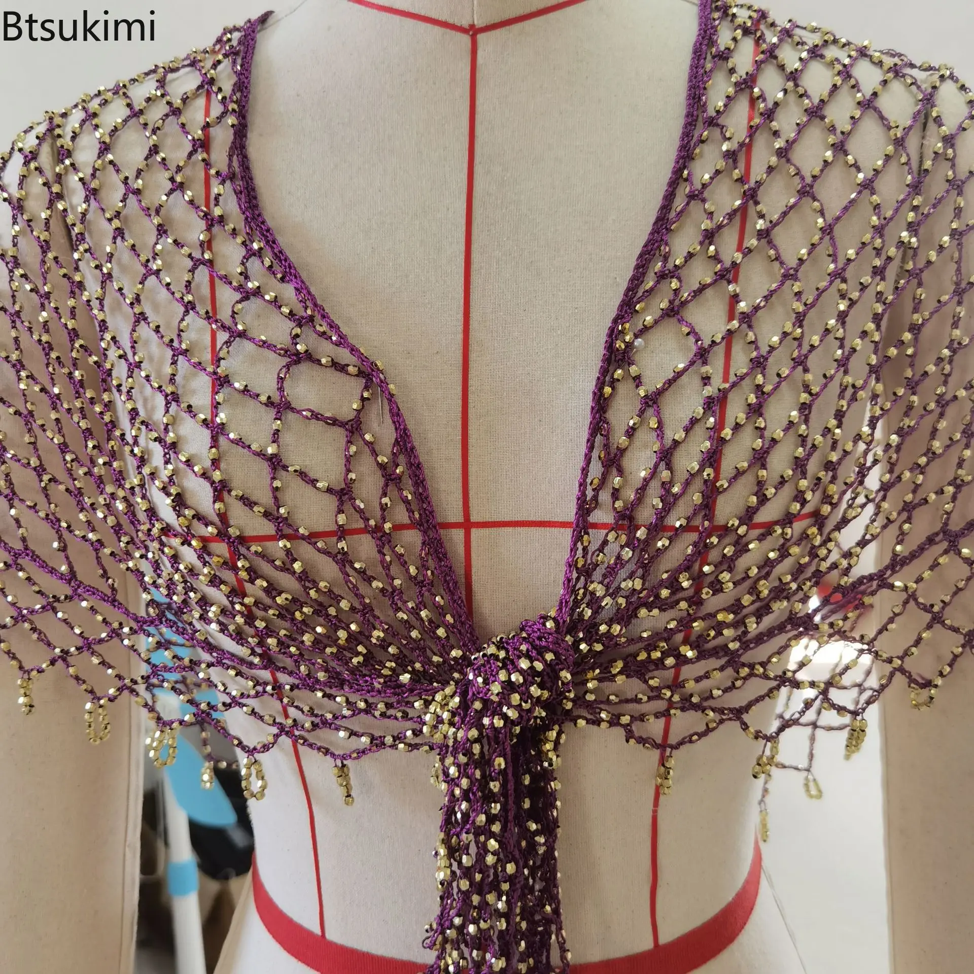 Women's Hand-Crocheted Flower Triangle Fish Net Fish Scale Scarf Dress Accessory Hollow Beach Shawl Cape Women's Small Cardigan