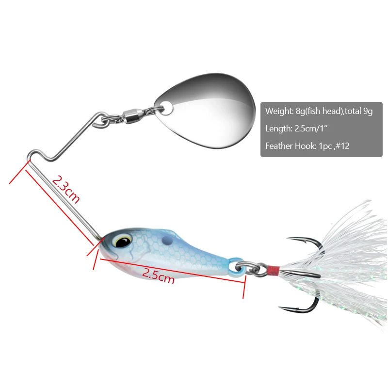 24mm 8g Spinner Fishing Spoon Treble Feather Hook Wobbler Metal Vib Spoonbait 2022 Fishing New Lure