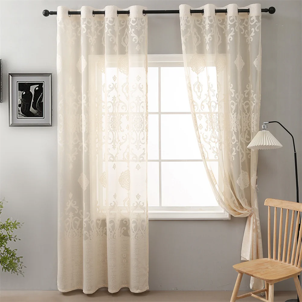 1Set White Sheer Curtains For Living Room Bedroom Window Solid Color Long Tulle Curtain Wedding Curtain Home Decorate  ﻿