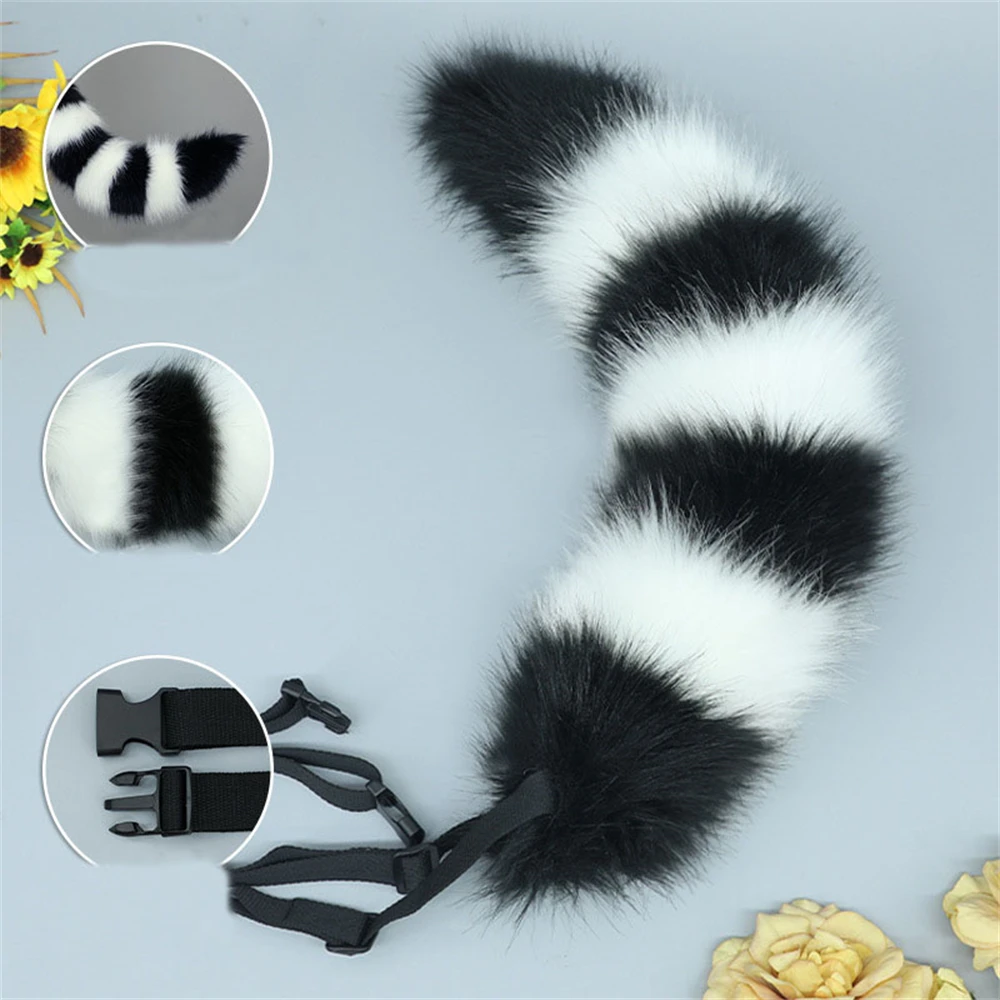 Adjustable Belt Plush Animal Tail Bear Wolf Cosplay Accessories Role Play Party Anime Fox Performance Costume Props For Woman