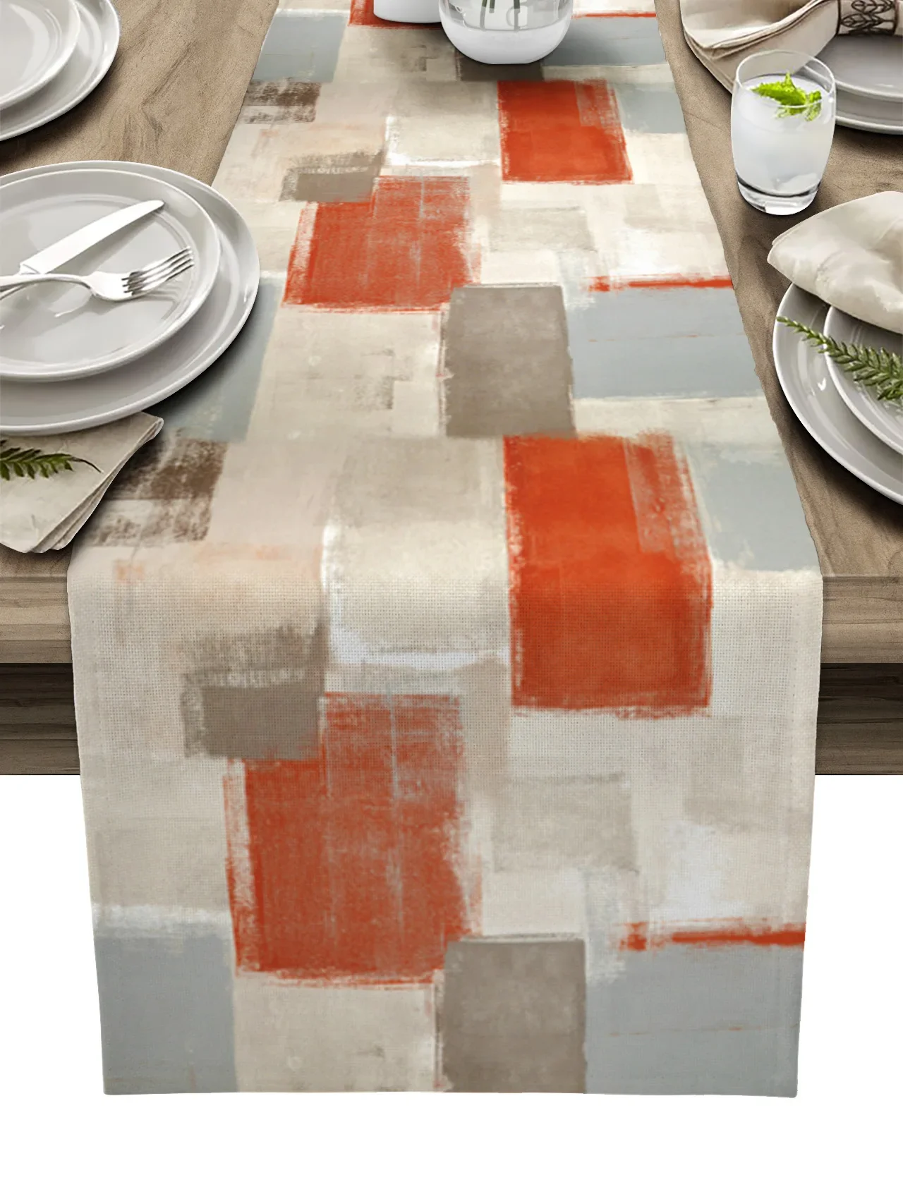 Orange-Red Scribble Paint Graffiti Texture Linen Table Runners Kitchen Table Decoration Dining Table Wedding Party Supplies