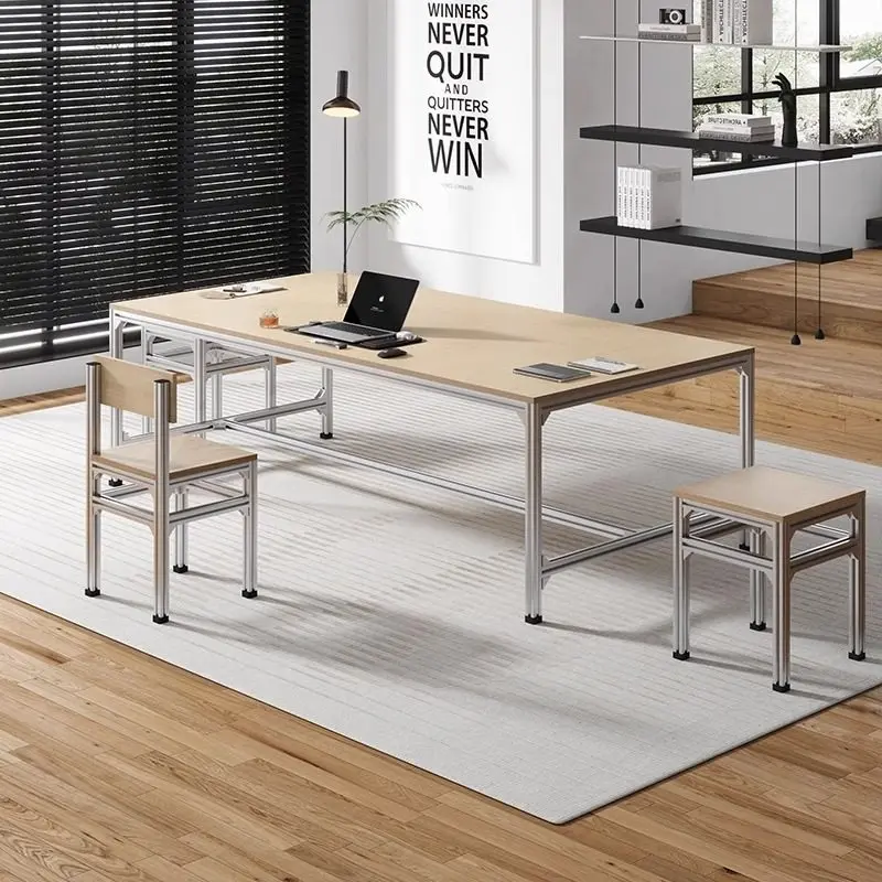 &Industrial-style Metal Office Conference Table Aluminum Profile Modern Simple Design Fireproof Anti-Pollution Dirt Resistant