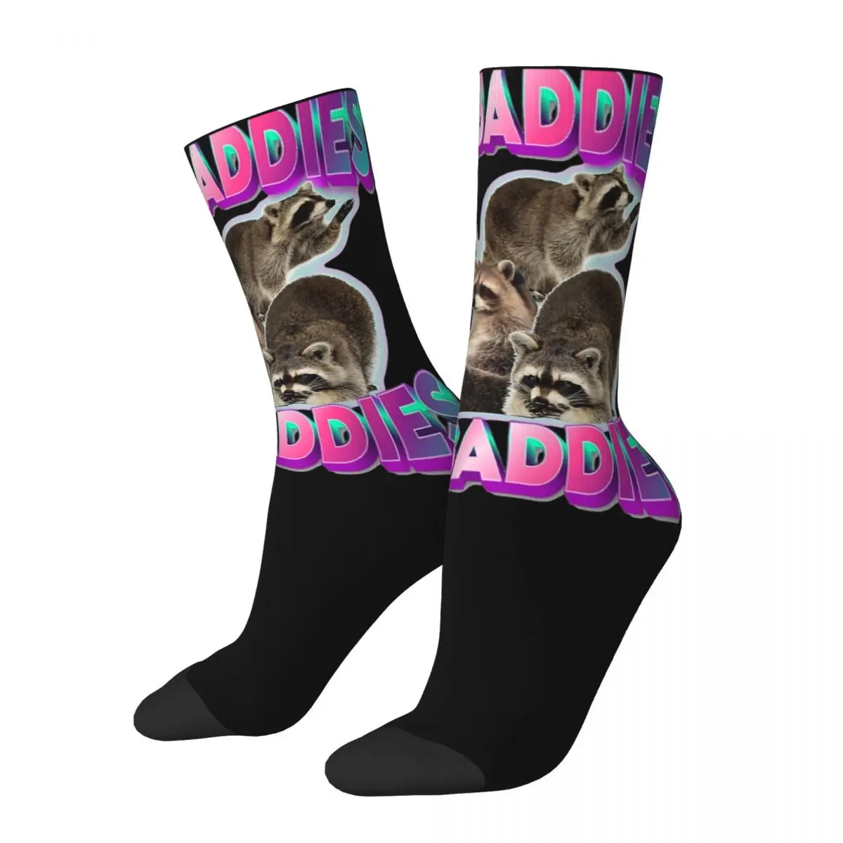 Casual Even Baddies Get Funny Oddly Specific Meme Design Cozy Socks All Seasons Saddies Raccoon Comfortable Middle Tube Socks