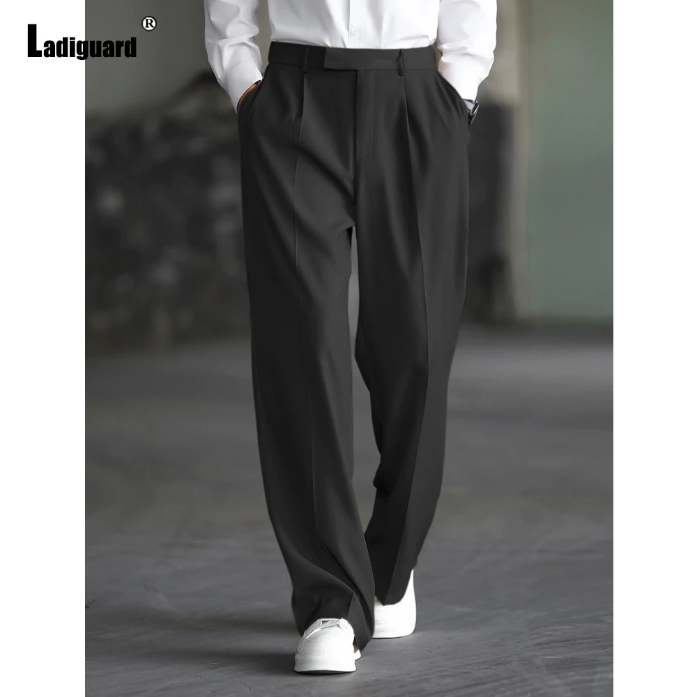 

Ladiguard Plus Size Mens Vintage Straight Pants Solid Khkai Gray Ankle-Length Trouser Men Fashion Classic Basic Suits Pant New