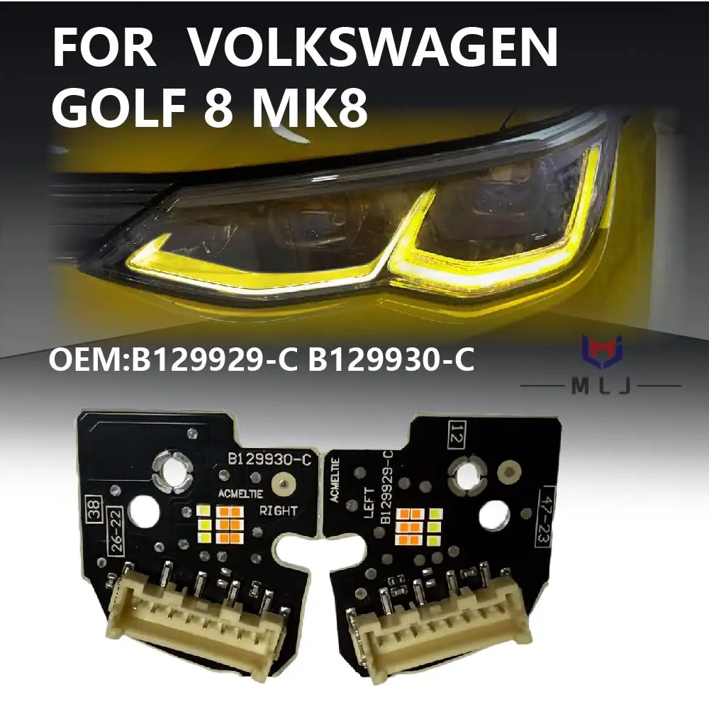 

Для Volkswagen Golf 8 MK8 B129929-C B129930-C: Светодиодная плата дневных ходовых огней (ДХО) с желтым светом и чипом Angel Eye, автомобильные аксессуары