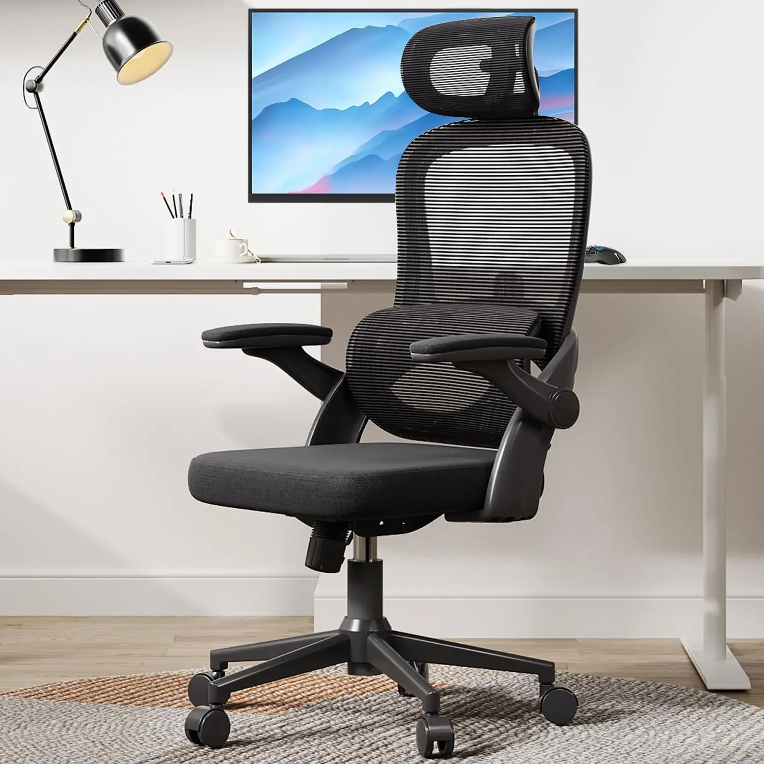  M102C Ergonomic Mesh Office Chair High Back Desk Chair with 3D Armrests Up&Down Lumbar Support, Swivel Computer Task Chair