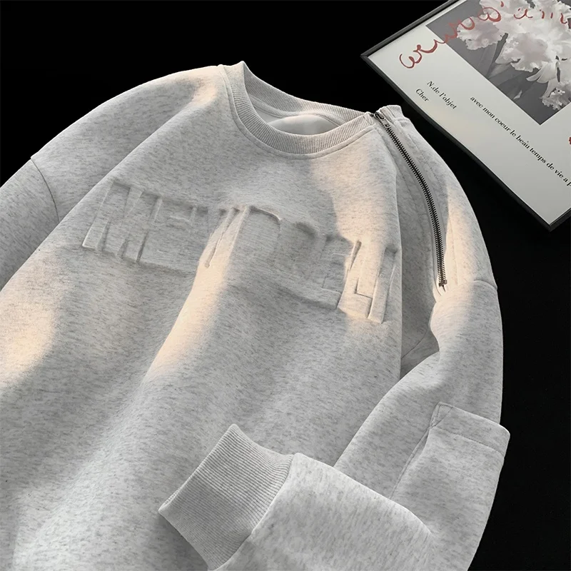 

American Sle round Ne Zipper Hoodie Men's Oversize Spring Autumn Jaet Comfortable Loose Fit Quali Fabric Printed Design