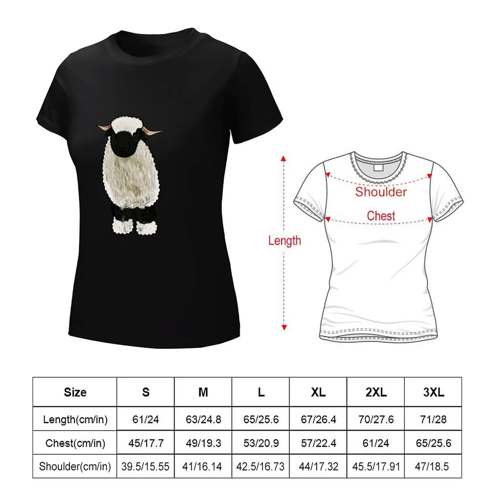 Valais Blacknose sheep cartoon illustration T-shirt lady clothes kawaii clothes t shirt Women