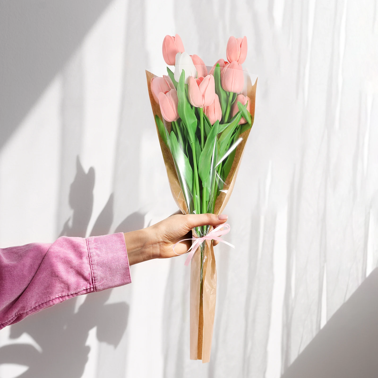 

50pcs Medium Kraft Paper Flower Packaging Bags Retro Eco Friendly Multi Stem Rose Bouquet Wrapping Paper Craft Lightweight