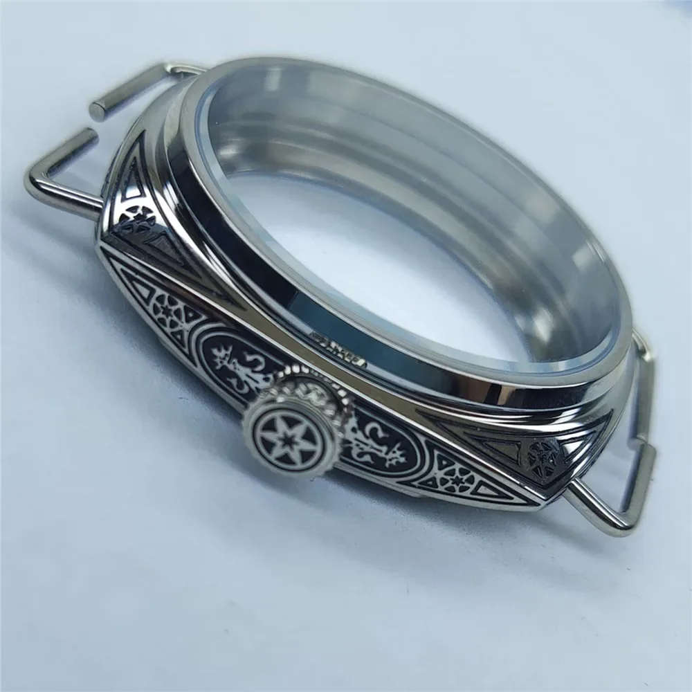 45mm Watch Case for ST36 Movement 316L Stainless Steel Carved Hand-Winding Polished Watch Shell Cover for ETA 6497 6498 Movement