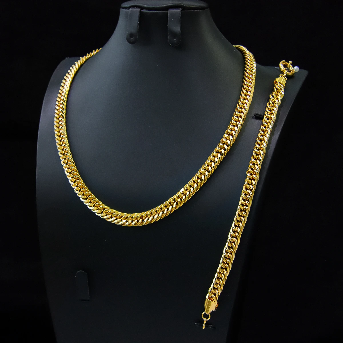 Luxus Hip Hop Schmuck Set 21k Gold Überzogene Dubai Fashoin Kubanischen Kette Halskette Arabisch Frauen Männer Punk Event Party schmuck – Detail 6