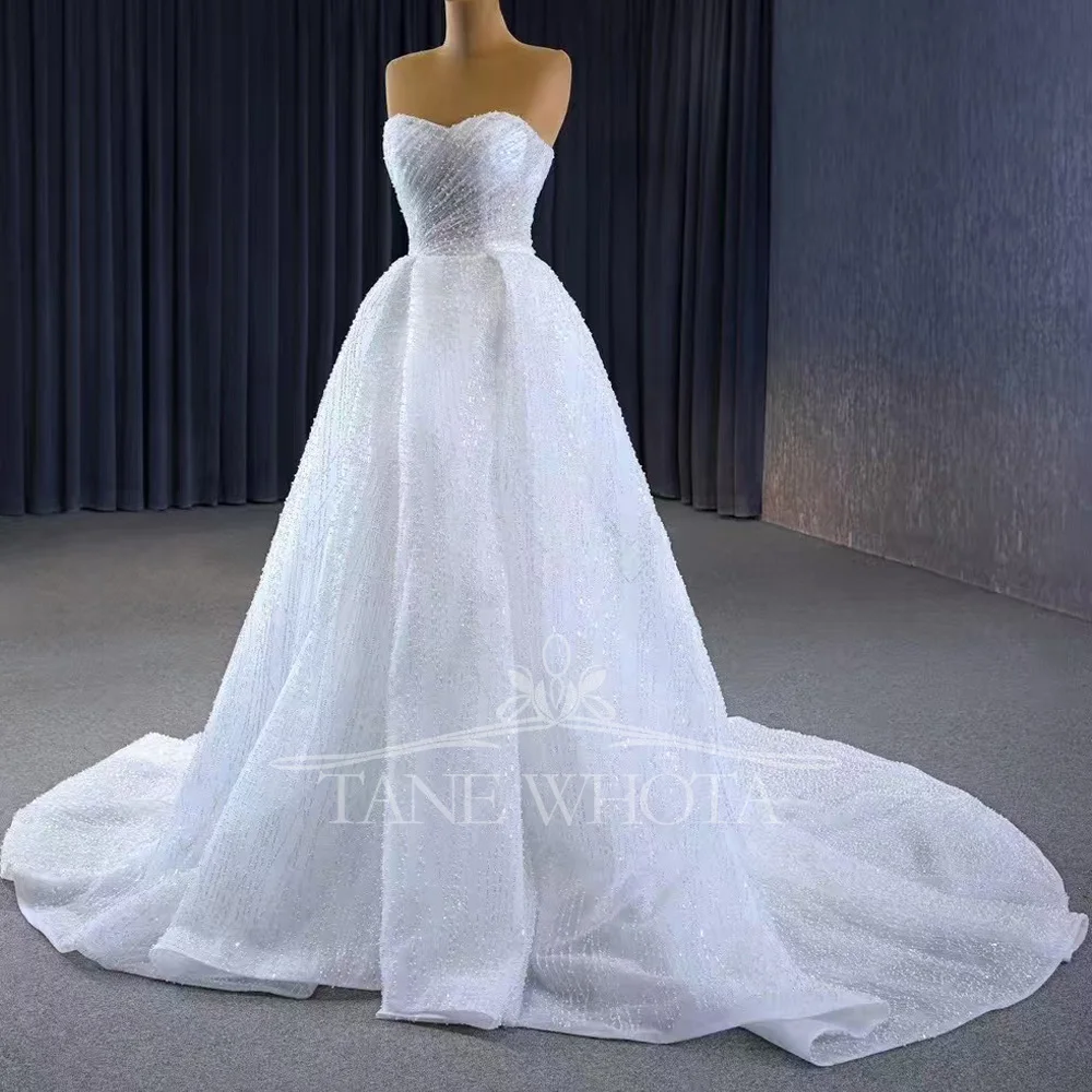 Elegant Luxo Beaded Sequined Sweetheart Sleeveless Wedding Dress With Lace-Up Back For Women Prom Dress