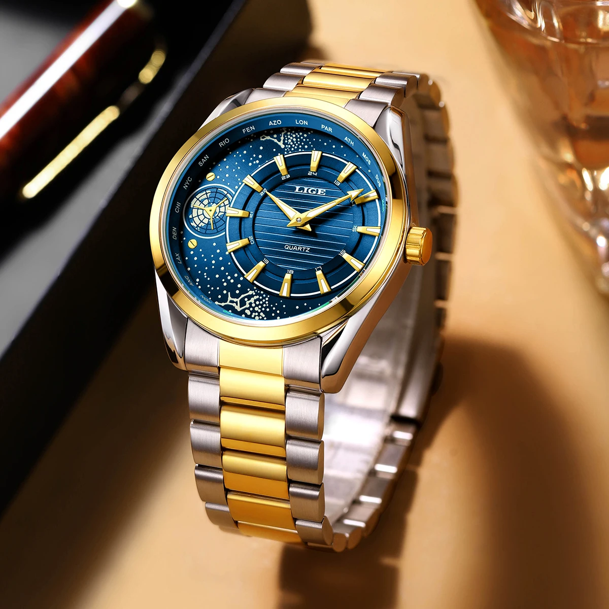 

LIGE Creative Earth Dashboard Design Watch Men Military Sports Men Watch Luminous Stainless Steel Waterproof Quartz Wristwatches