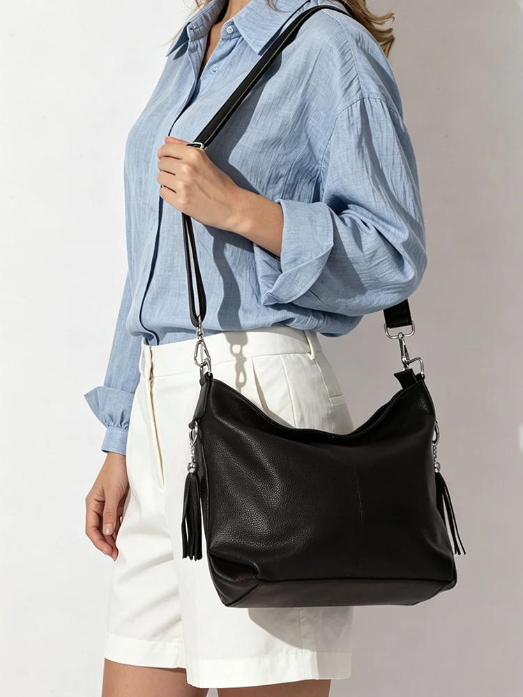 Zency Fashion Genuine Leather Women Shoulder Bag Ladies Hobo Bag Purse Designer Bags Luxury 2026 Crossbody Large Capacity Shoppe