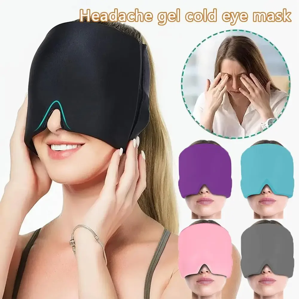 Migraine Relief Gel Headband Heat Cold Therapy Headgear Pain Relieve Compress Hood Stretchable Stress Pressure Relief Eye Mask