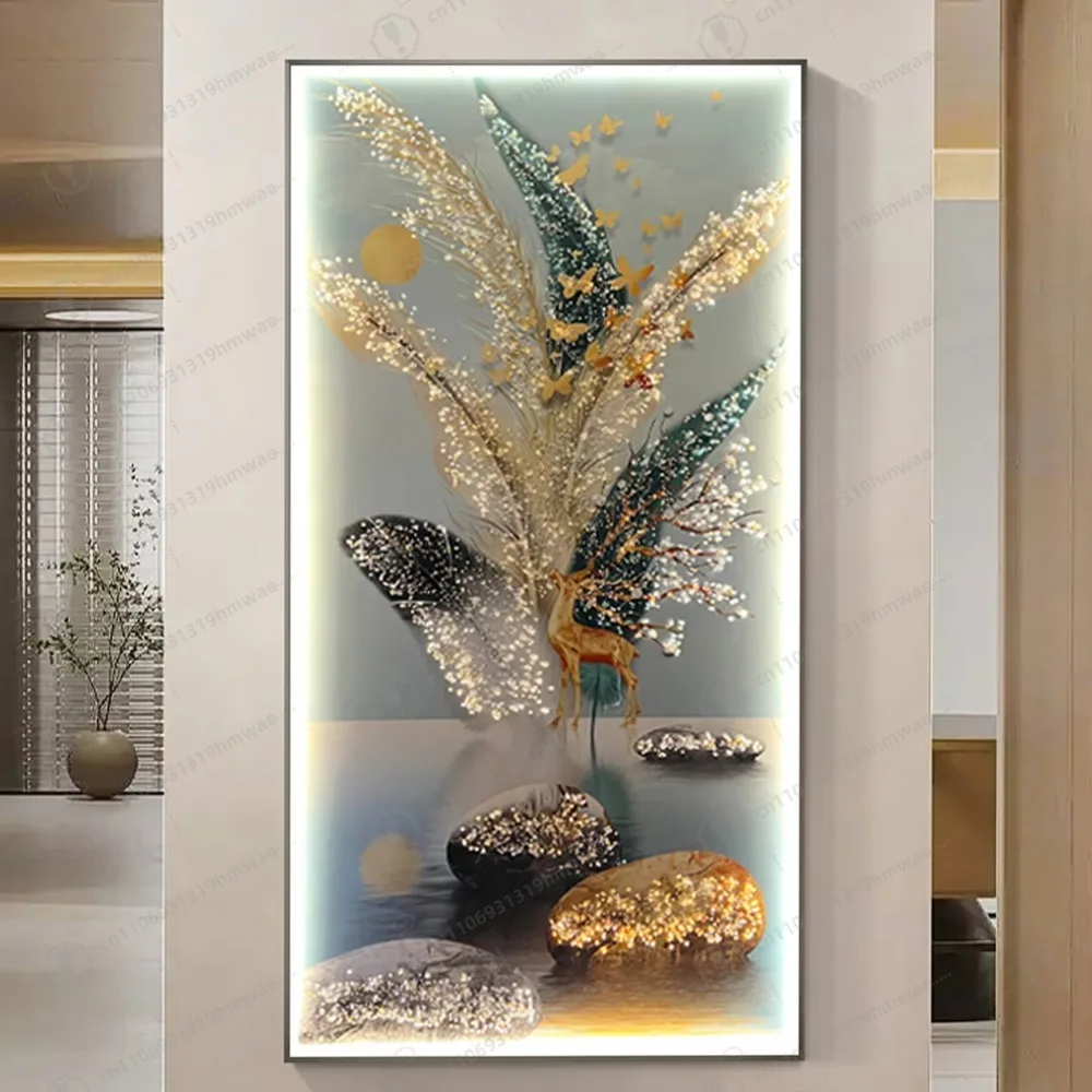 

Modern Luxury Crystal Porcelain Decorative Painting, Remote Control Light Emitting Diode Lighting Mural Art Hanging Painting