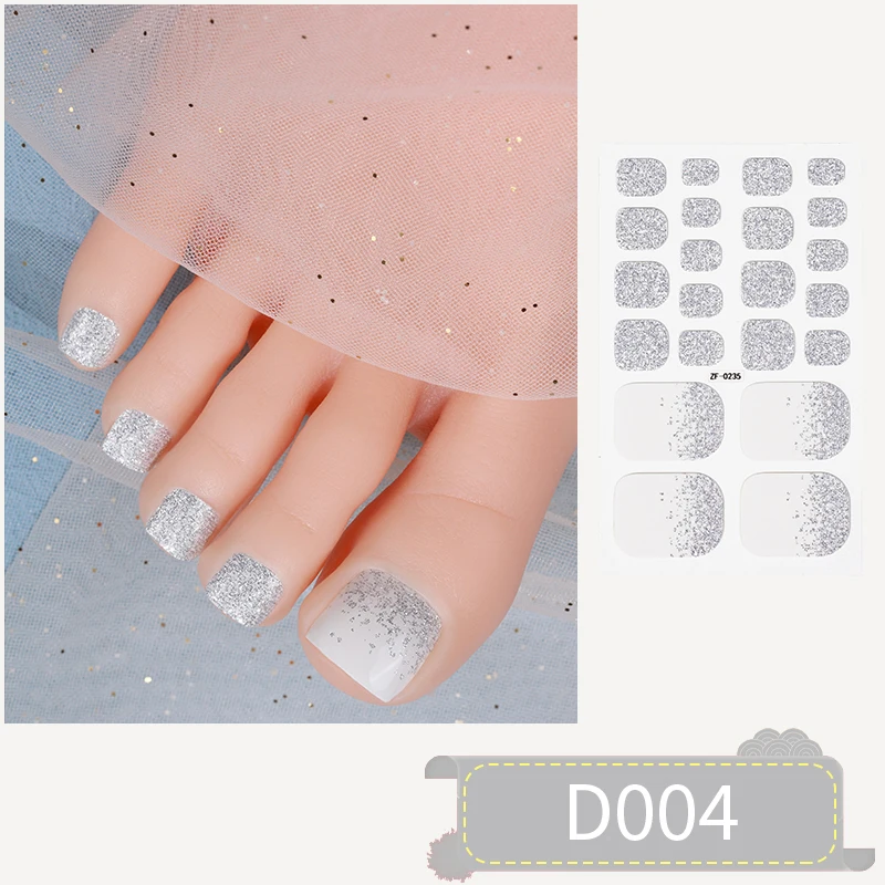 22 Tipps Glitzer Zehennagel Gel Wraps Aufkleber Keine-Need UV-Lampe ausgehärtete Full Cover Zehennagelaufkleber für Sommer Maniküre DIY Nail Art Too