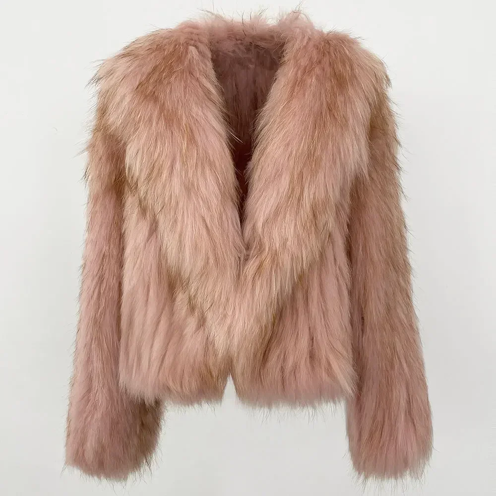 MENINA ฤดูหนาวหรูหราหนา WARM NATURAL Raccoon ขนสัตว์ขนสัตว์แท้ผู้หญิงแฟชั่น Lapel ถักหลวมเสื้อลําลอง