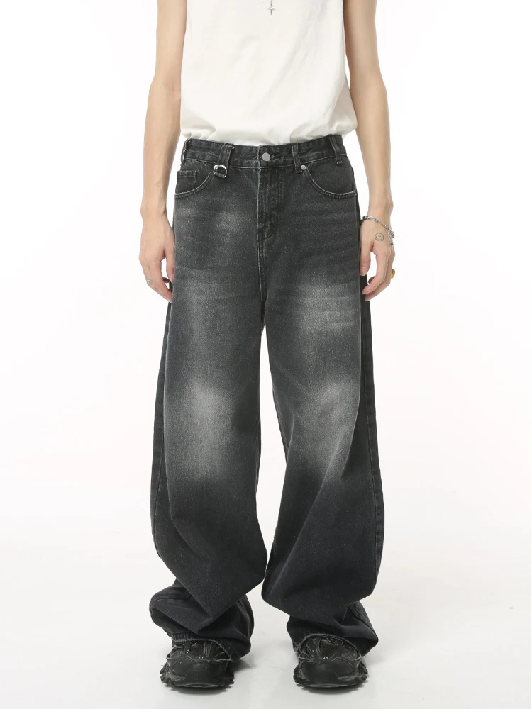 Men's New 90s Retro Wash Wide Leg Jeans Loose Casual Male Denim Pants Vintage Gradient Color Skate Baggy Streetwear Trousers