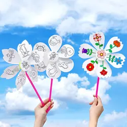 Animal DIY Color Filling Windmill Toy Rabbit Space Handmade Art Painting Winnower Graffiti Flower Blank Windmill Toy Children