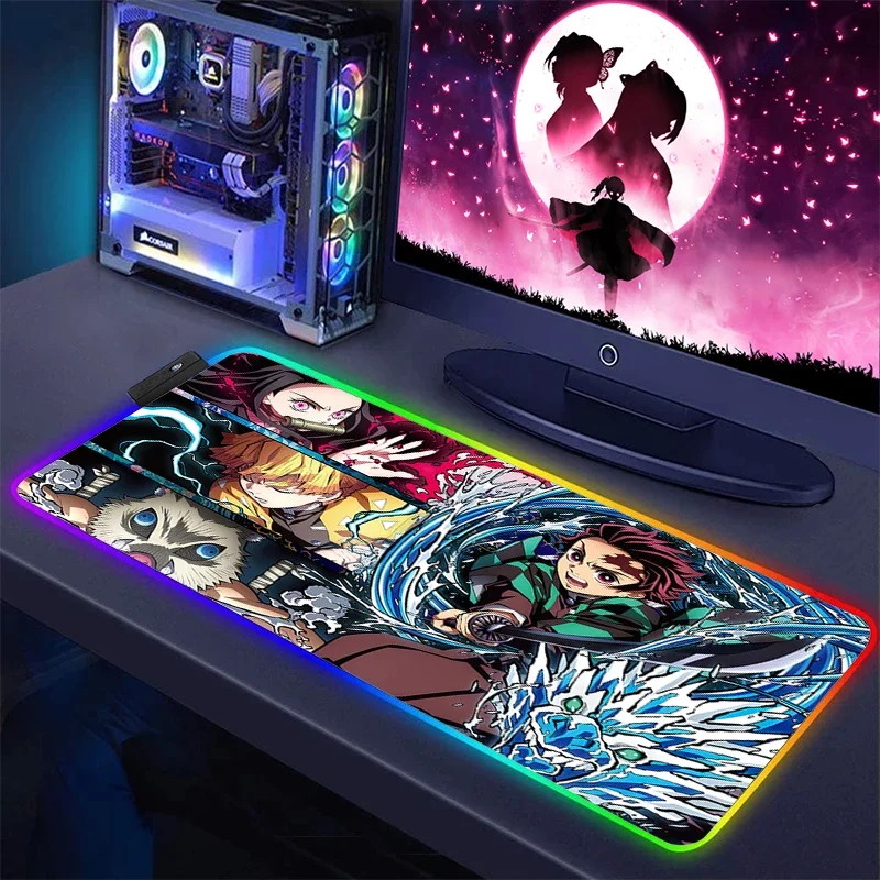 Tapis de souris Anime Kimetsu No Yaiba Polymers, tapis RVB de bureau, tapis de jeu, clavier de joueur LED, armoire rétroéclairée, Monténégro de