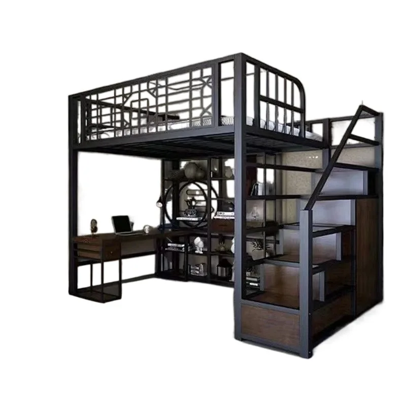 

Iron frame bed loft type elevated bed sheet upper floor space saving small apartment