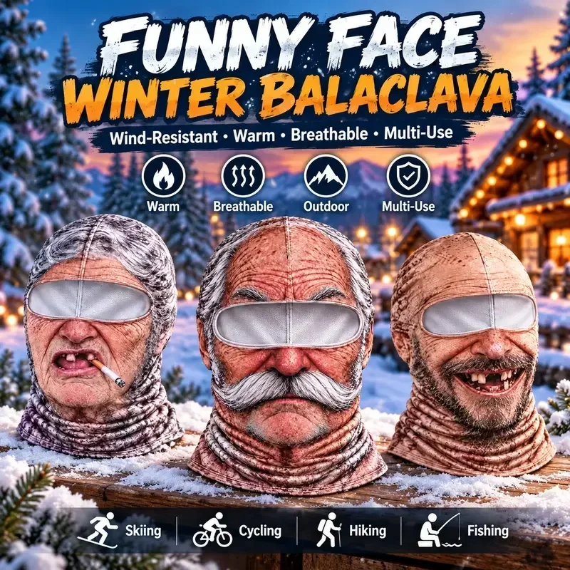 Funny Old Man Balaclava Mask Dralon Thermal Winter Ski Mask Wind Resistant Full Face Cover Outdoor Headwear For Men Women