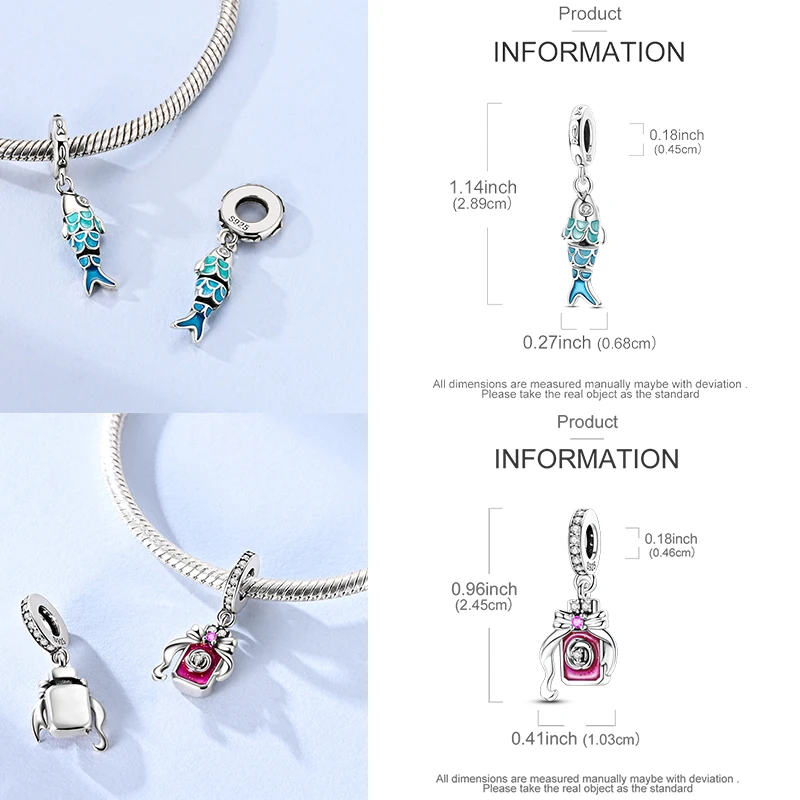 925 Sterling Silber Charm-Perlen Leuchtturm Walhai Meerjungfrau Kunstpalette Axolotl Glühwürmchen DIY Armband Halskette Geschenk für Frauen – Detail 11