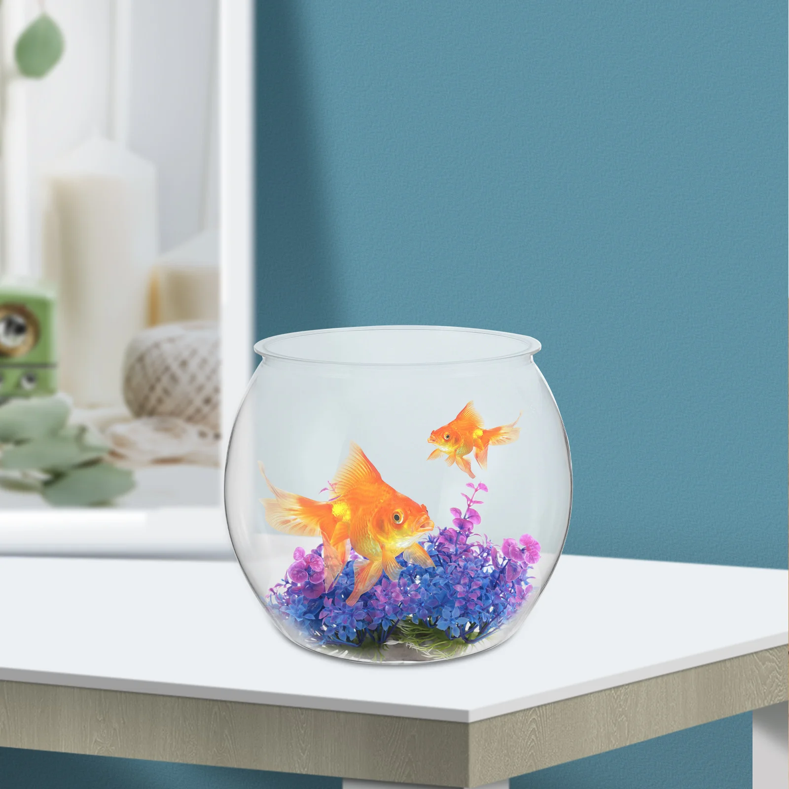 

Desktop Fish Tank Transparent for Goldfish and Small Turtles Compact Design Clear Plastic Fish Bowl Multi-Use Decorative