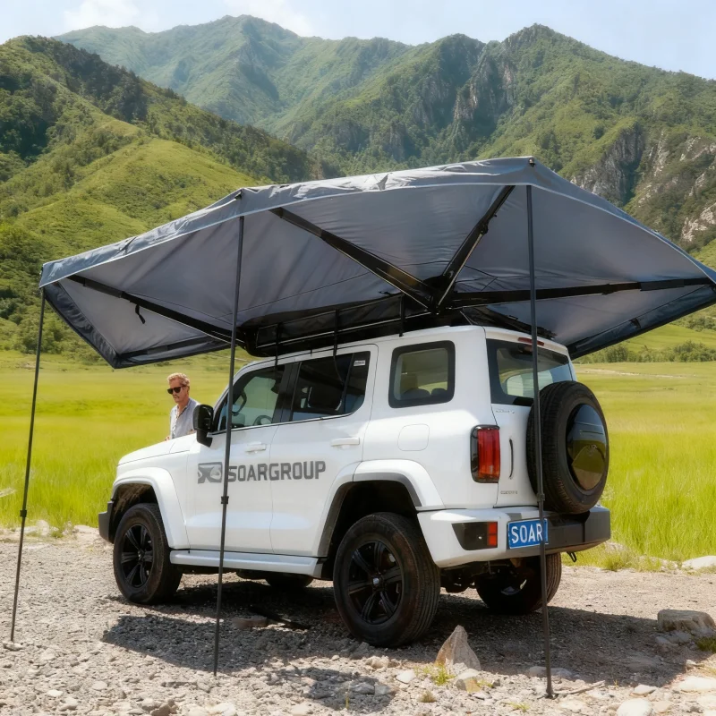 

360 Degree Car Awning 2.5M,Double Layer Straight Bracing SUV 360 Degree Legless Foxwing Awning,With LED lights