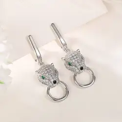 Huitan New Fashion Green Leopard Dangle Earrings Sparking Cubic Zirconia Silver Color Ear Accessories Modern Jewelry Drop Ship