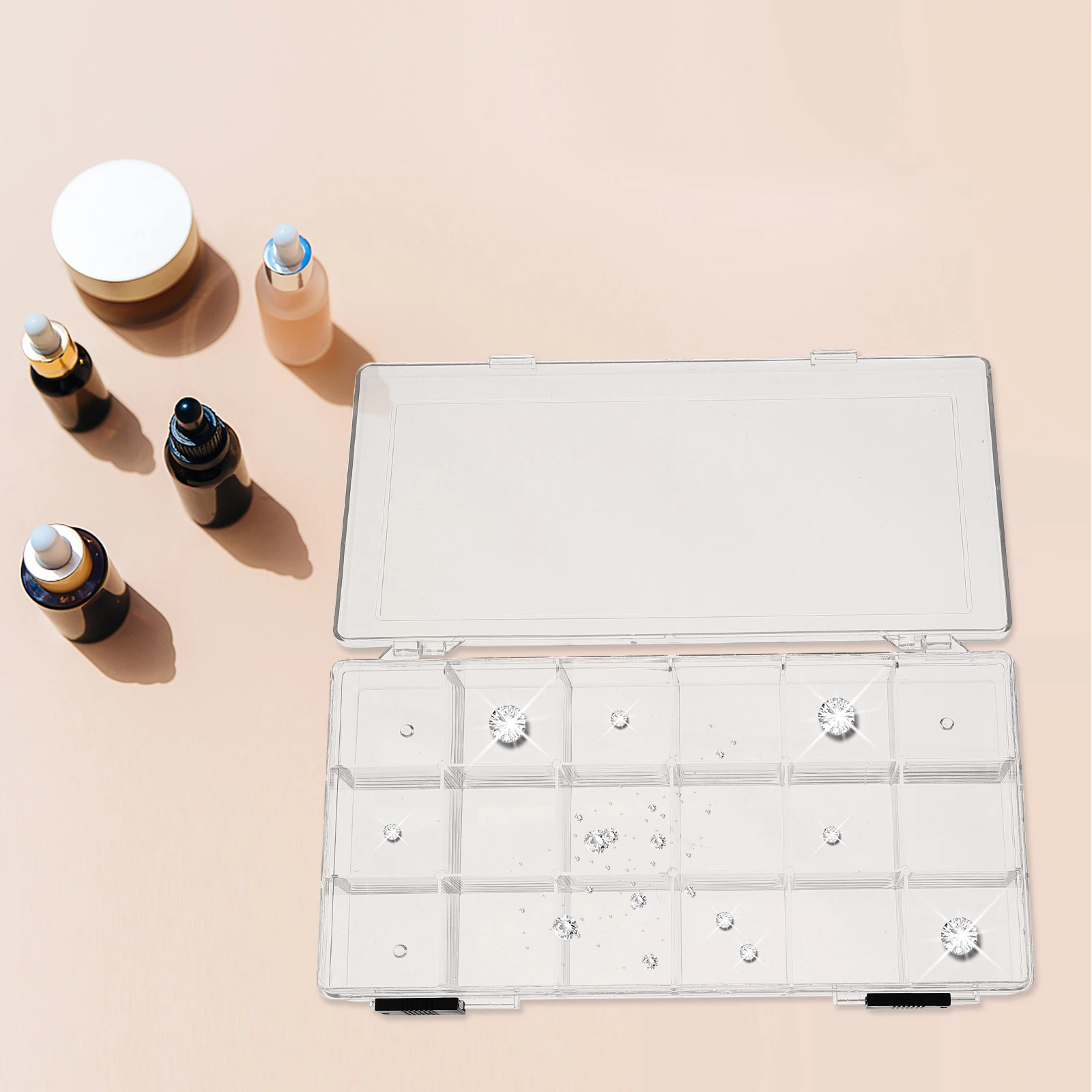 

Transparent Plastic 18-Compartment Storage Box Jewelry Organizer Earrings Rings Small Accessories Holder Plastic Storage Box