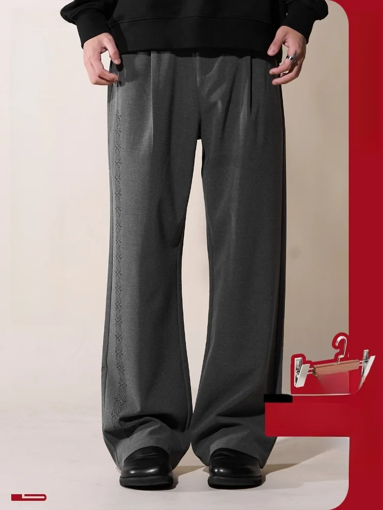 

Мужские брюки Loadmind в американском ретро-стиле с вышивкой, свободного кроя, с широкими штанинами, прямые, универсальные, с высокой талией, из полиэстера