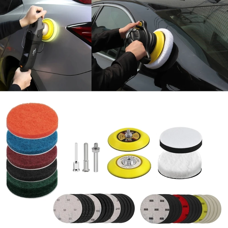 

42Pcs Car Headlight Restoration Kits Sanding Discs with Backing Pad Wool Buffing Polishing Pad Interface Pad for Car KXRE