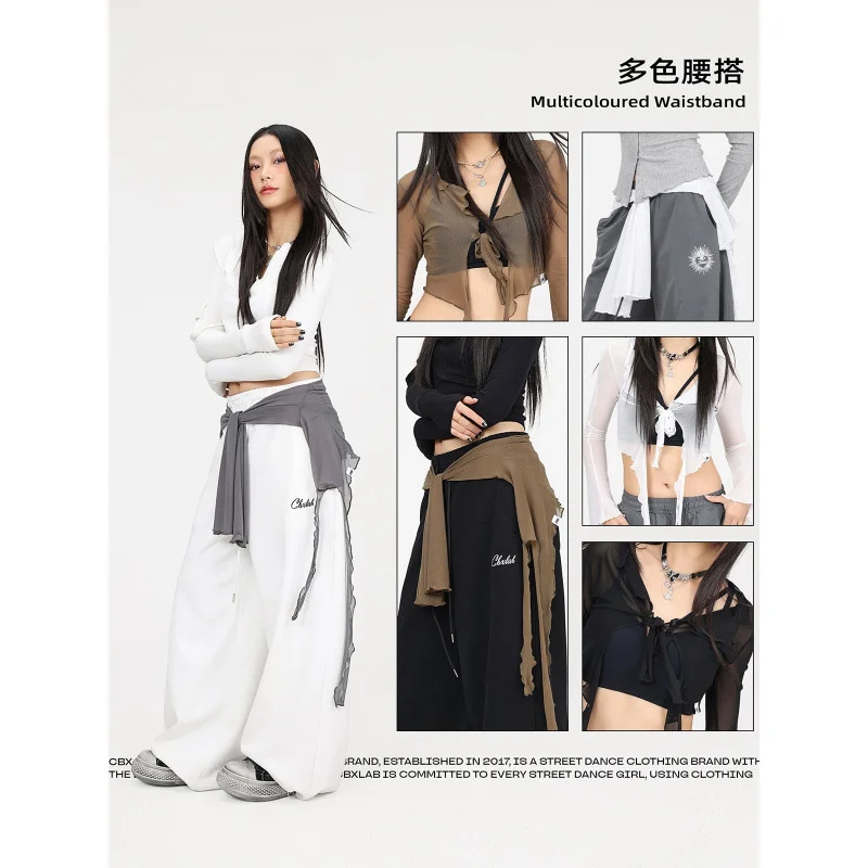 

CBXLAB Женская струящаяся блузка с длинными рукавами и длинными рукавами для уличных танцев с кисточками и поясом для джазовых танцев K-pop