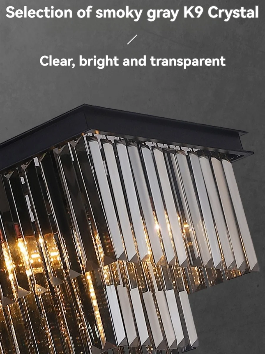 

Luxury Crystal Long Pendant Lamp Smoky Gray Led Hanging Light Home Decor Dining Room Table Luster Ceiling Lamps For Living Room
