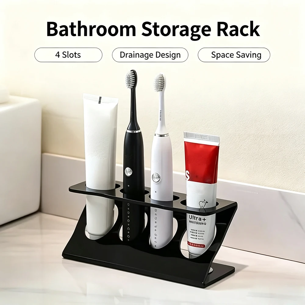 Bathroom Multipurpose Storage Rack, Drainable Toothbrush Holder Multifunctional Desktop Organizer