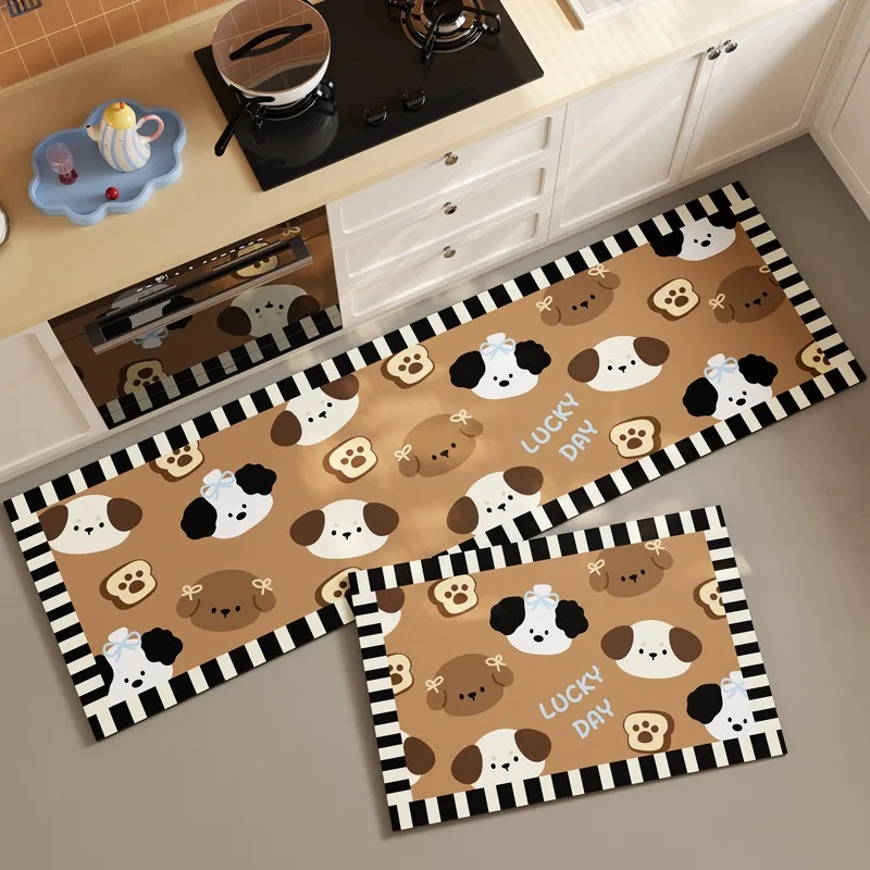 Kitchen Floor Mat Cute Cartoon Animal Style Non-slip Oil-proof Carpet Pvc Leather Waterproof Mats Long Strip Home Decoration Rug