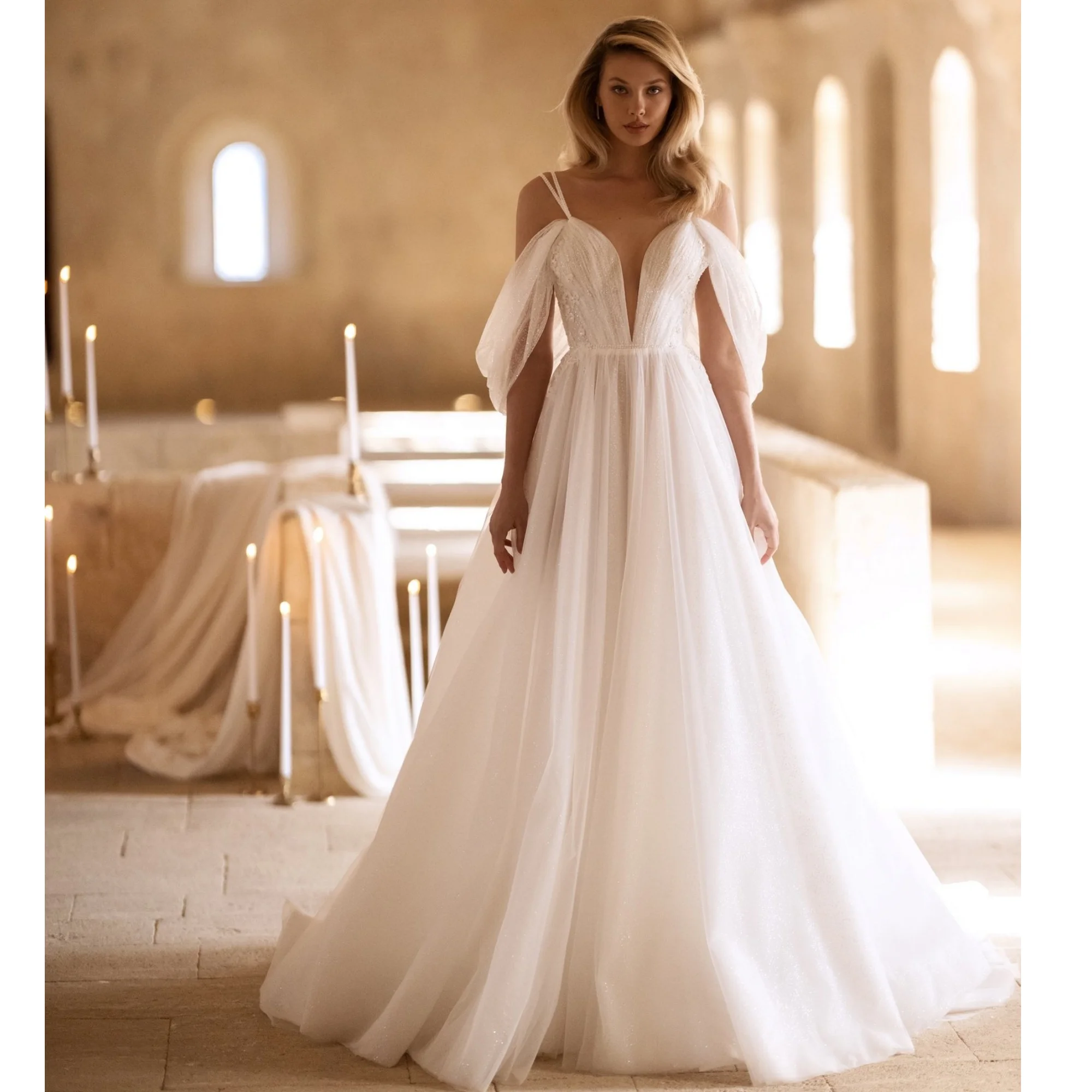 الوهم فستان الزفاف للنساء للحزب ألف خط الحبيب الدانتيل زين زي العرائس الطيات الديكور Vestido De Novia مخصص #1