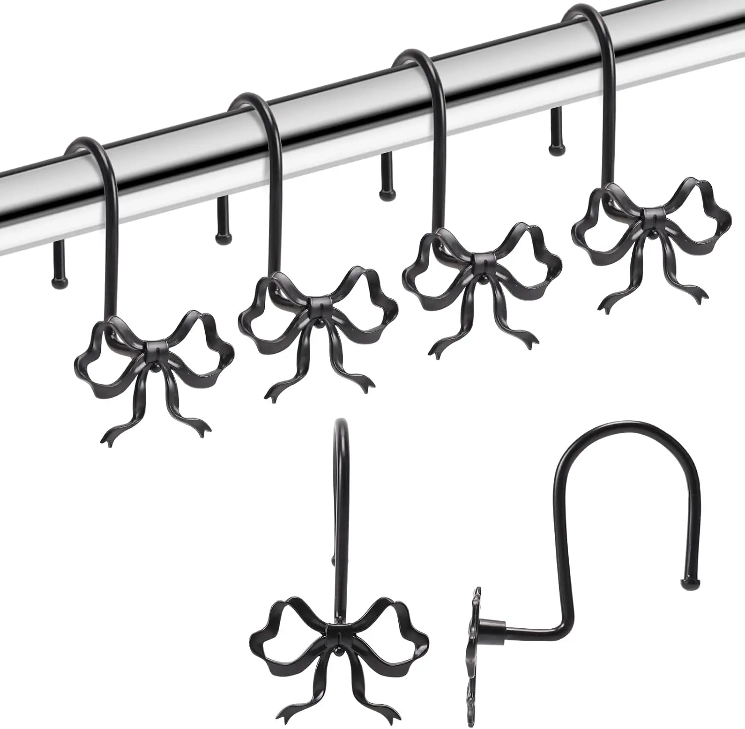 Metal Shower Curtain Hooks 12 Pack Rust Resistant with Stylish Bowknot Design Suitable for Bathroom Curtain Installation