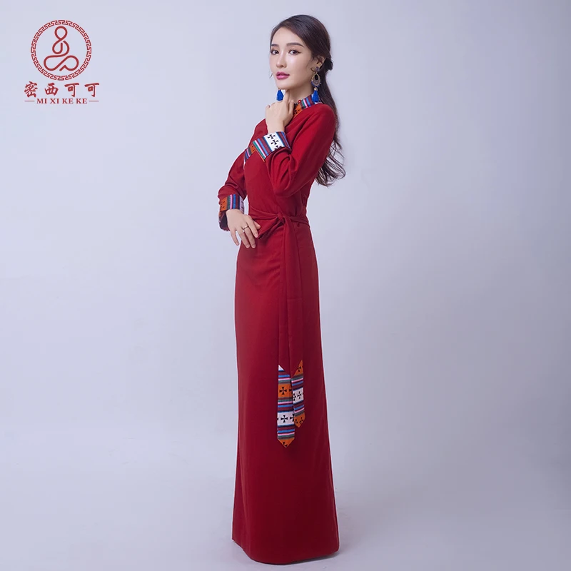 Vestido tibetano de estilo étnico para Mujer, ropa tibetana, traje Oriental, túnica larga, sección tibetana