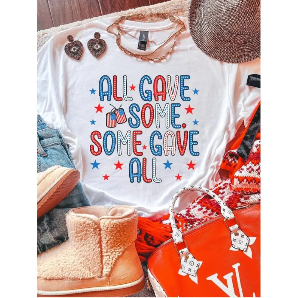 

American Flag 'All Gave Some Some Gave All' Graphic Tee for Women, 4th of July Memorial Day Patriotic T-shirt Casual Loose Fit