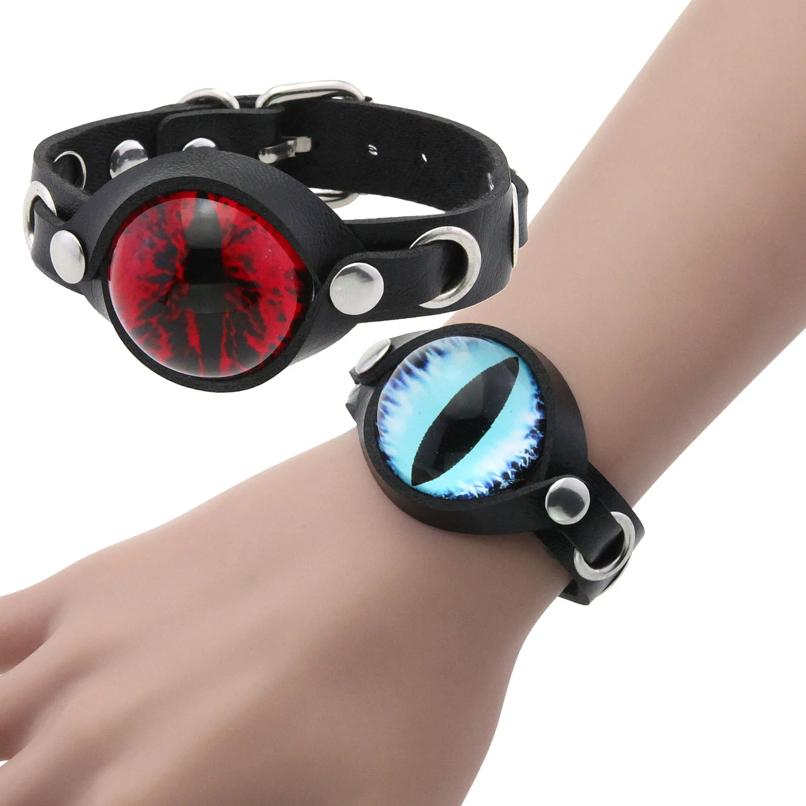 Punk Gothic Harajuku Couple Individuality  All-match Rock and roll  Sutra Chroma Pupillary eye Bracelet PU  Accessory
