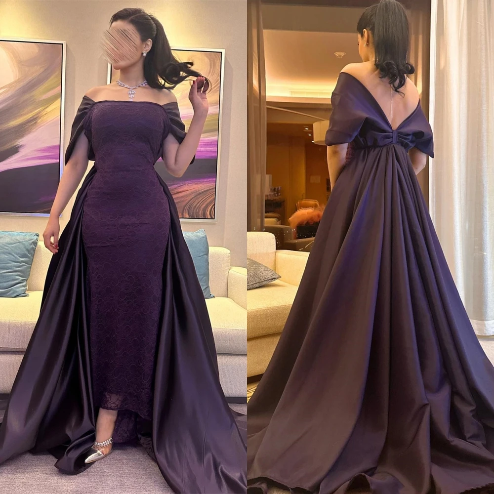 

Jiayigong Retro Elegant Off-the-shoulder A-line Draped Satin Formal Occasion Gown вечернее платье женское vestido de gala