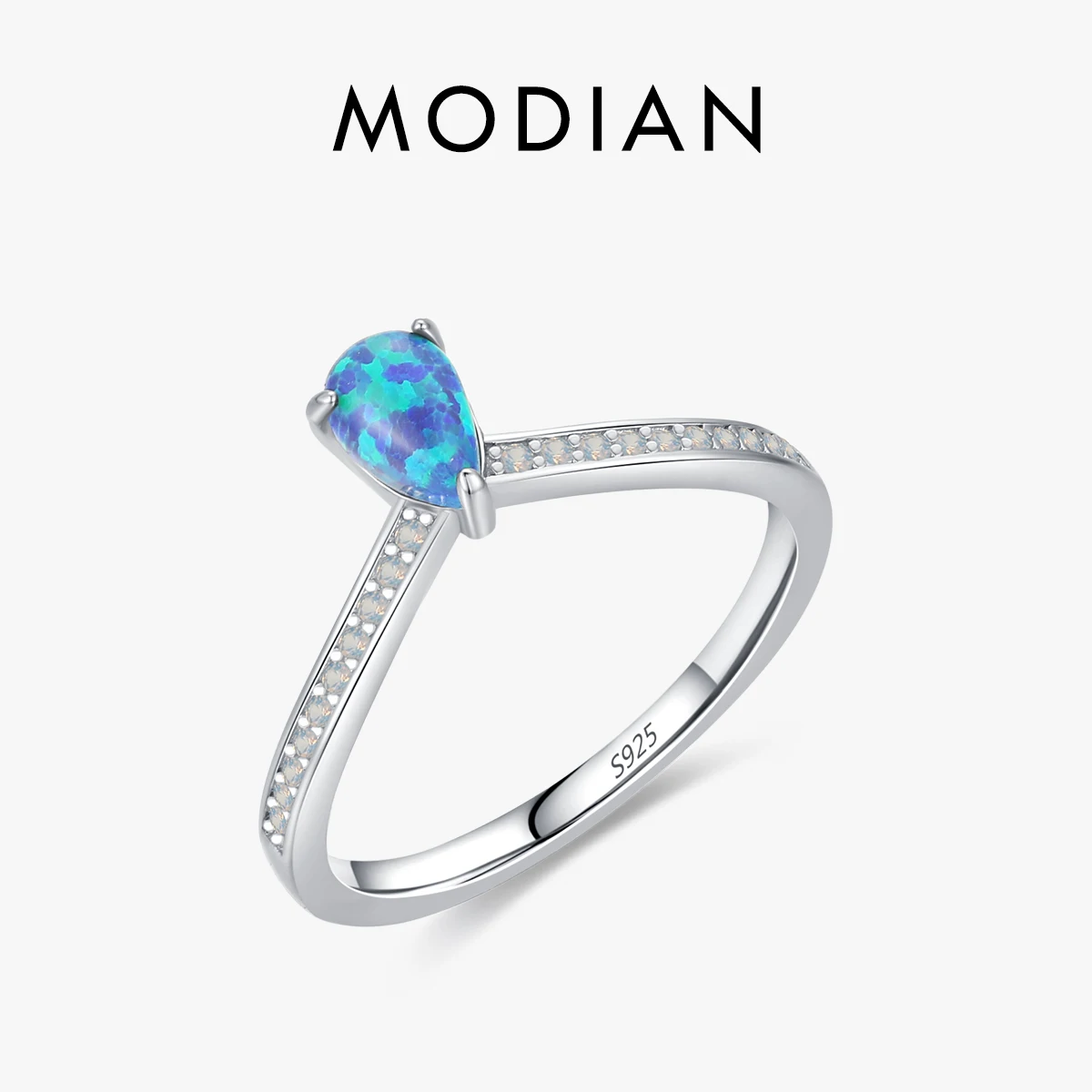 MODIAN 925 Sterling Silver Exquisite Blue Opal Rings For Women Charm Crown Wedding Anniversary Fine Jewelry Gift